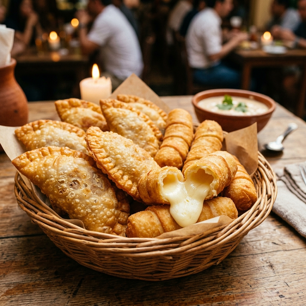 Canasta con empanadas fritas crujientes