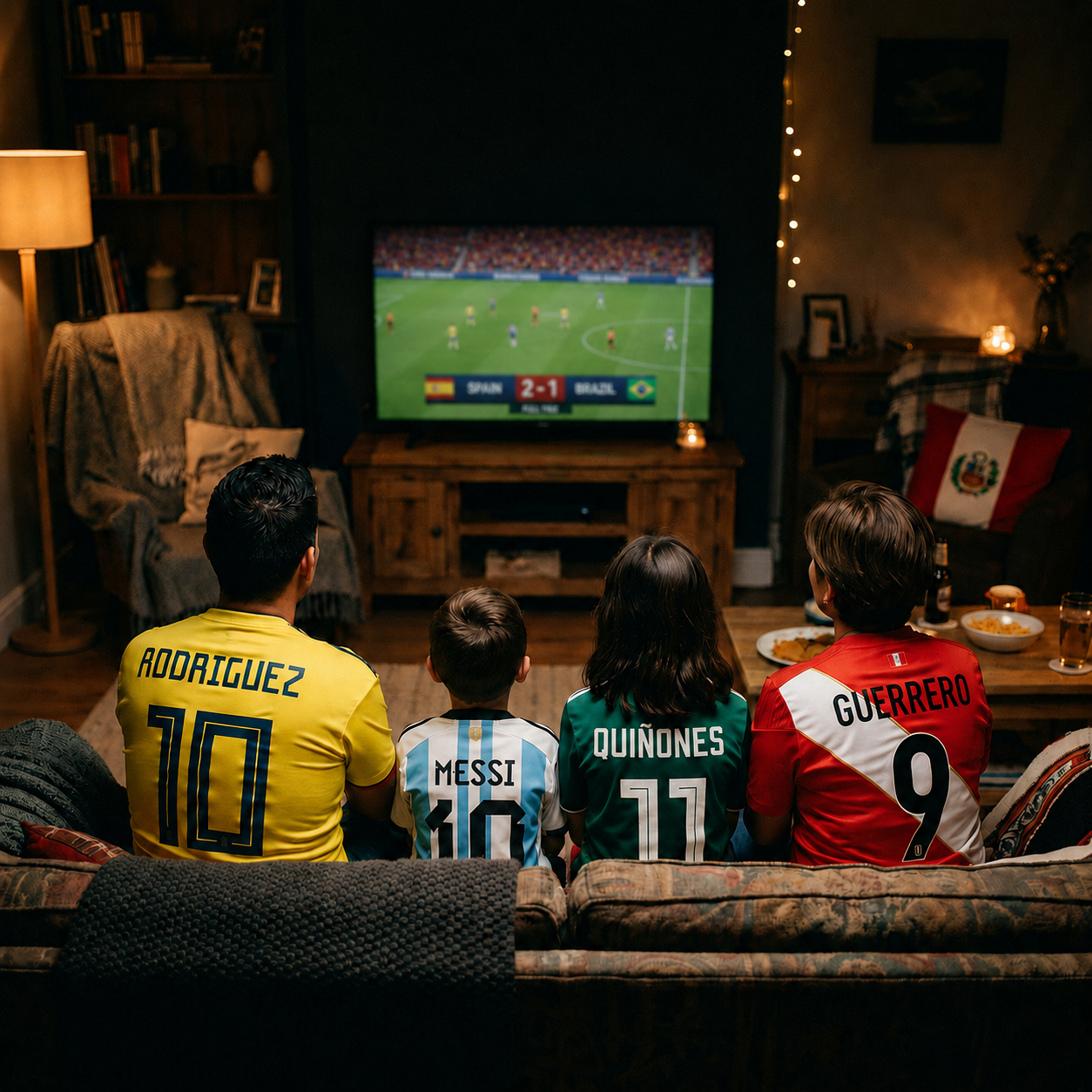Familia de espaldas viendo el partido con un marcador en contra